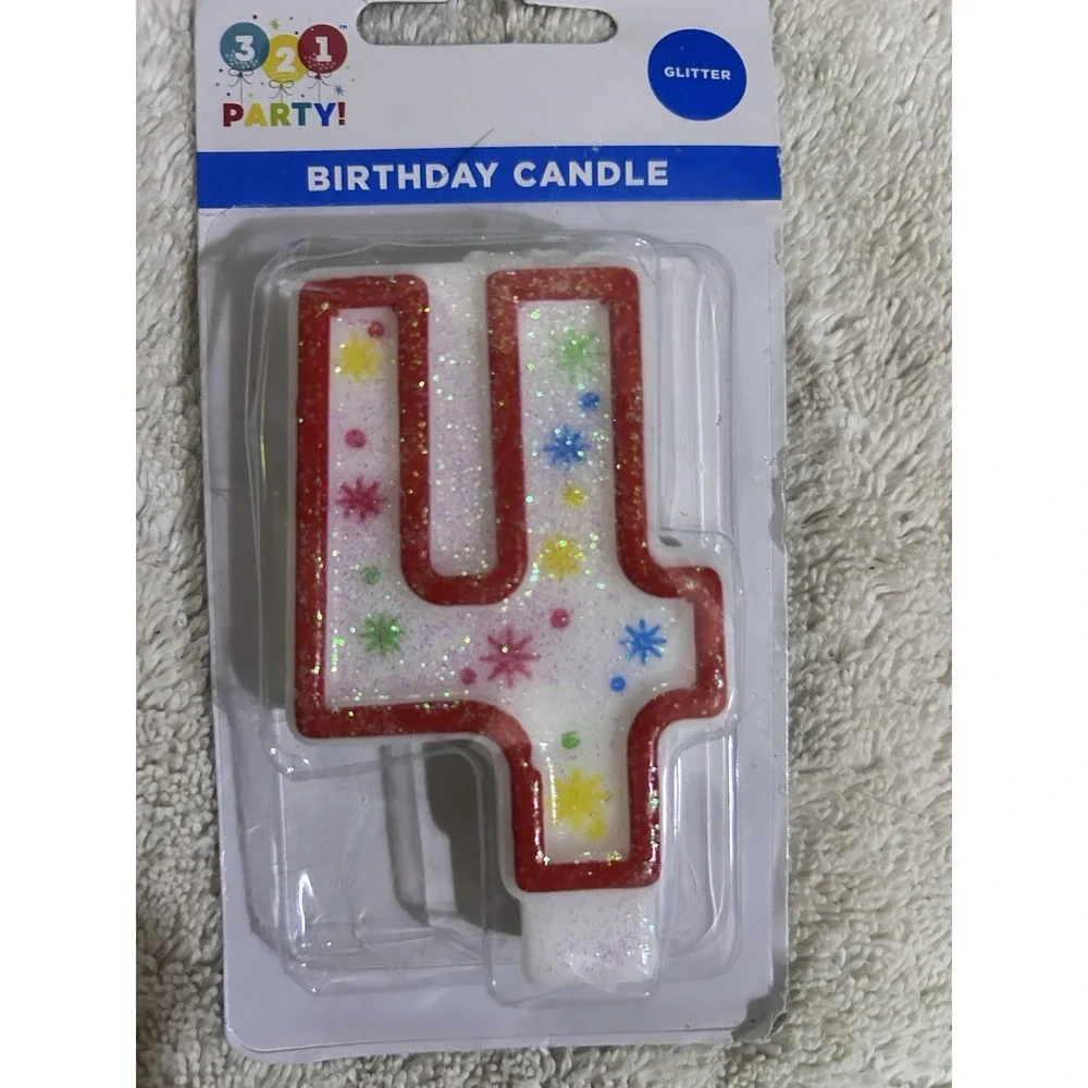 321 Birthday Party Glitter Candle! 4! Four! New